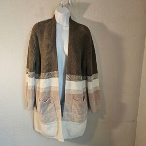 Barefoot Dreams medium cozy chic olive green beige cardigan long sleeve